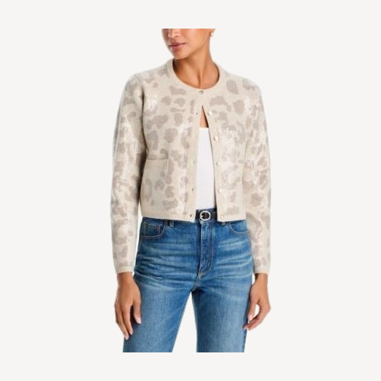 Aqua Clear Sequin Leopard Cardigan - Exclusive