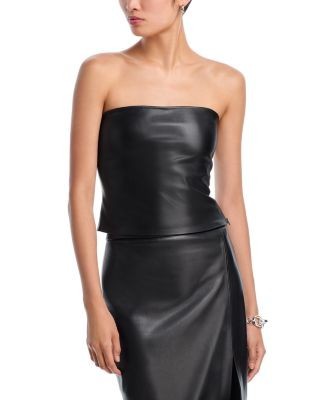 Aqua Faux Leather Strapless Top - Exclusive
