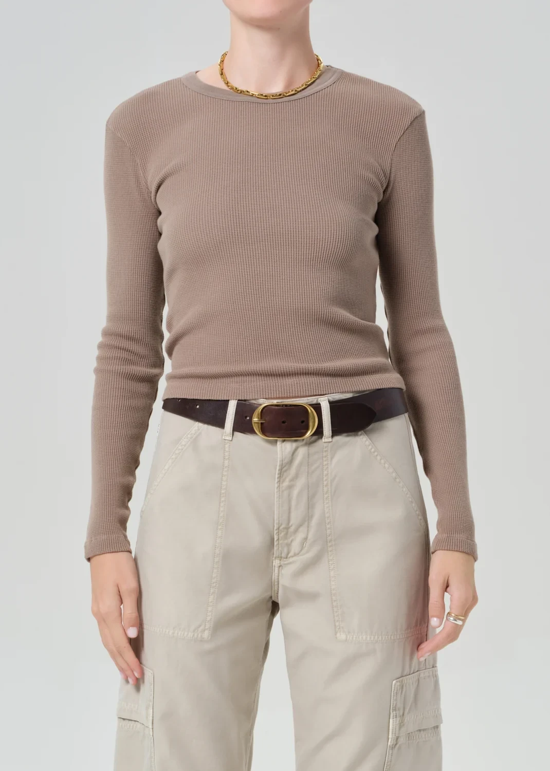 Pilar Waffle Crewneck in Bezal