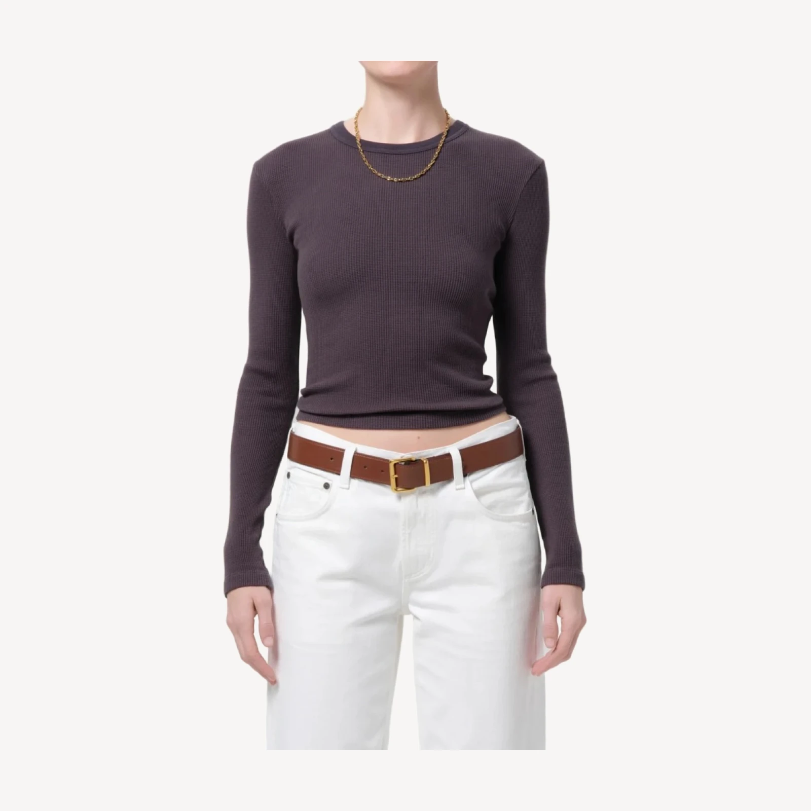 Pilar Waffle Crewneck in Charcoal