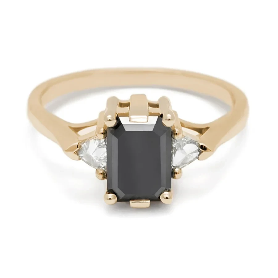 Bea Three Stone Ring - 14k Gold & Black Diamond