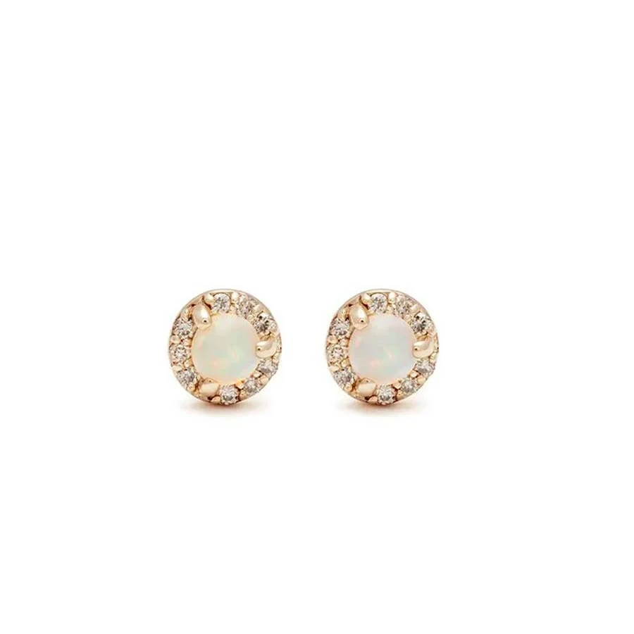 Rosette Stud Earring (Tiny) PAIR - 14k Gold, Opal & Champagne Diamonds