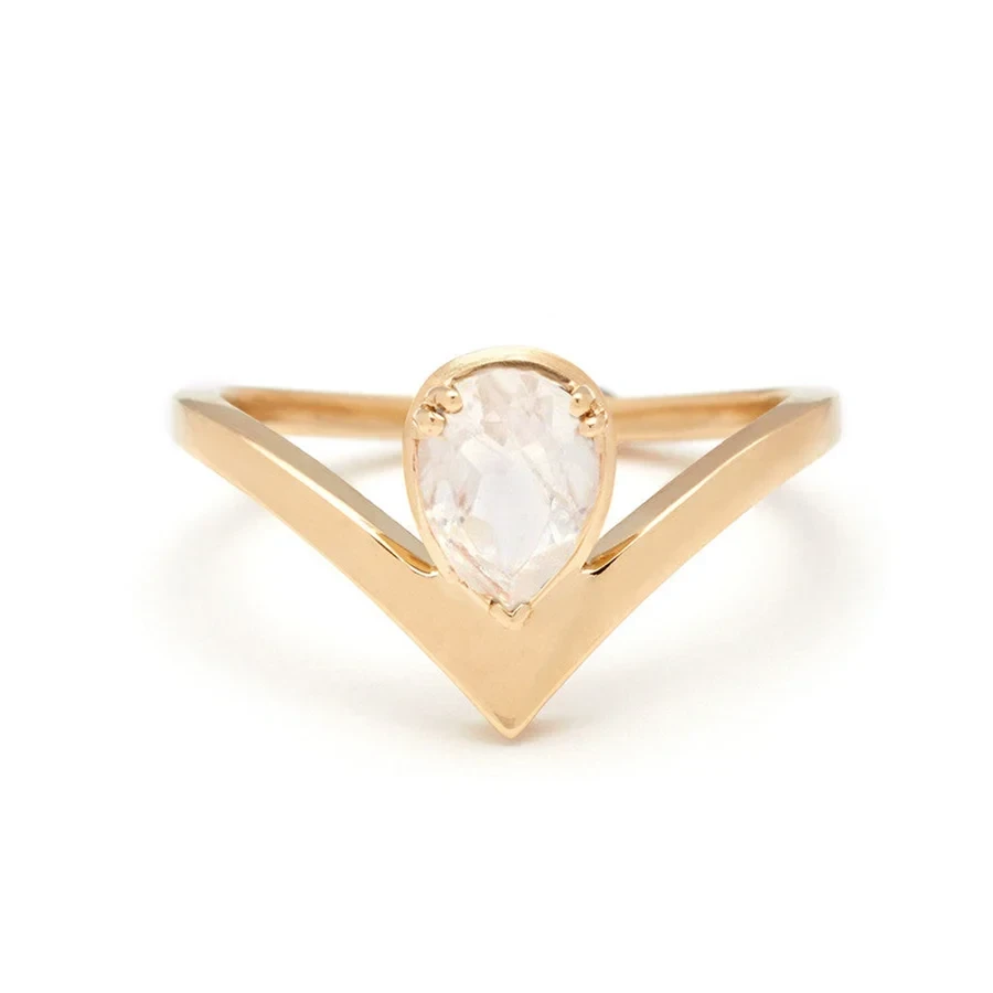 Celestine Orbit Ring - Yellow Gold & Rainbow Moonstone