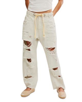 Free People We The Free Moxie Low Slung Pull On Barrel Jeans in Sea Mist