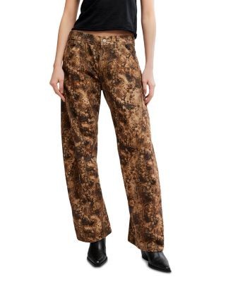 Free People Fable Low Rise Print Bowed Jeans in Chocolate