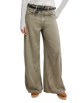 Free People Haven Mid Rise Baggy Wide Leg Jeans in Seagrass