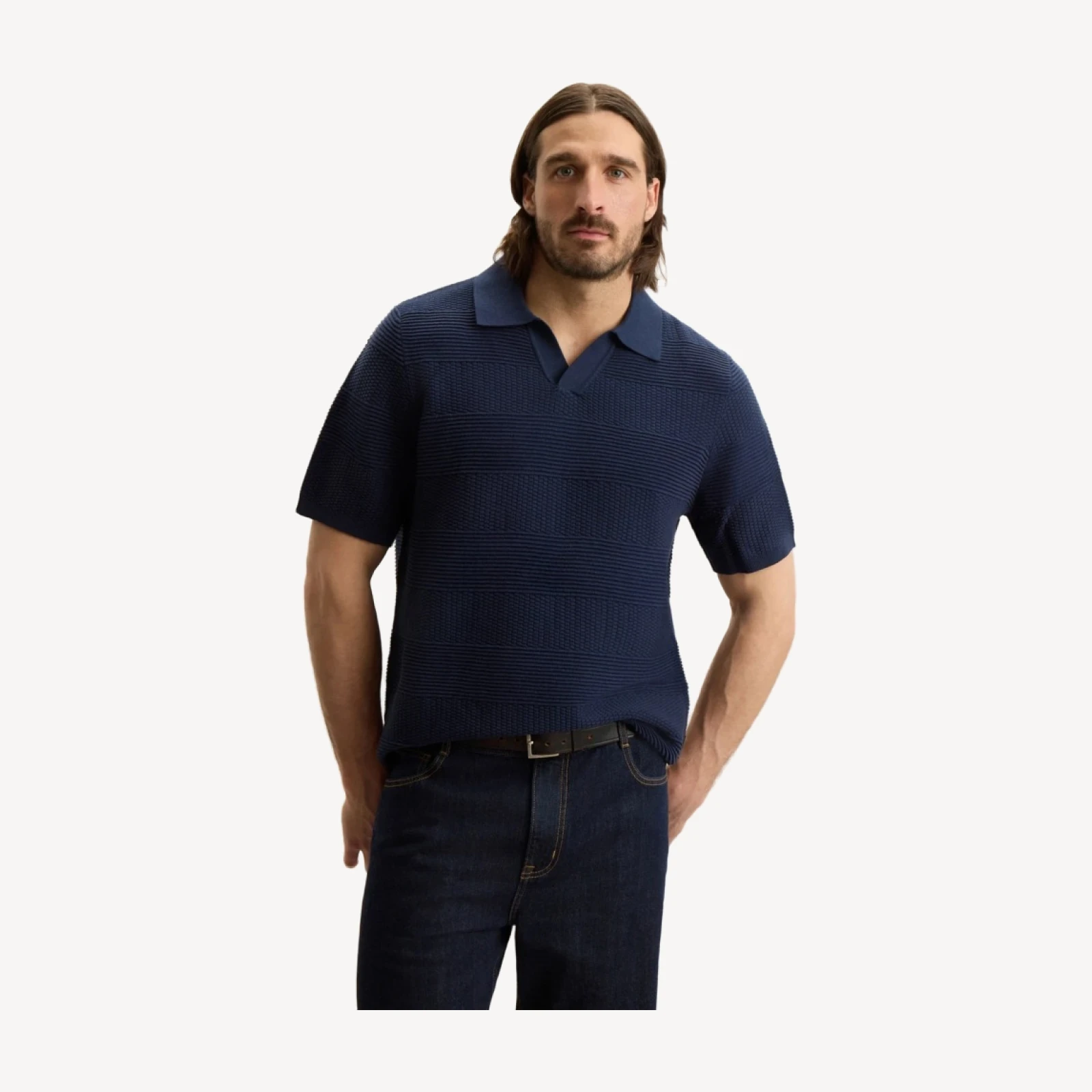 ENGINEERED STRIPE JOHNNY COLLAR POLO