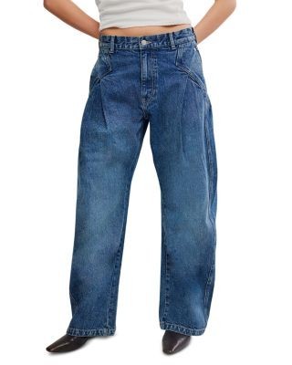 Free People Golden Hour Low Rise Bowed Jeans in Deacon Blue