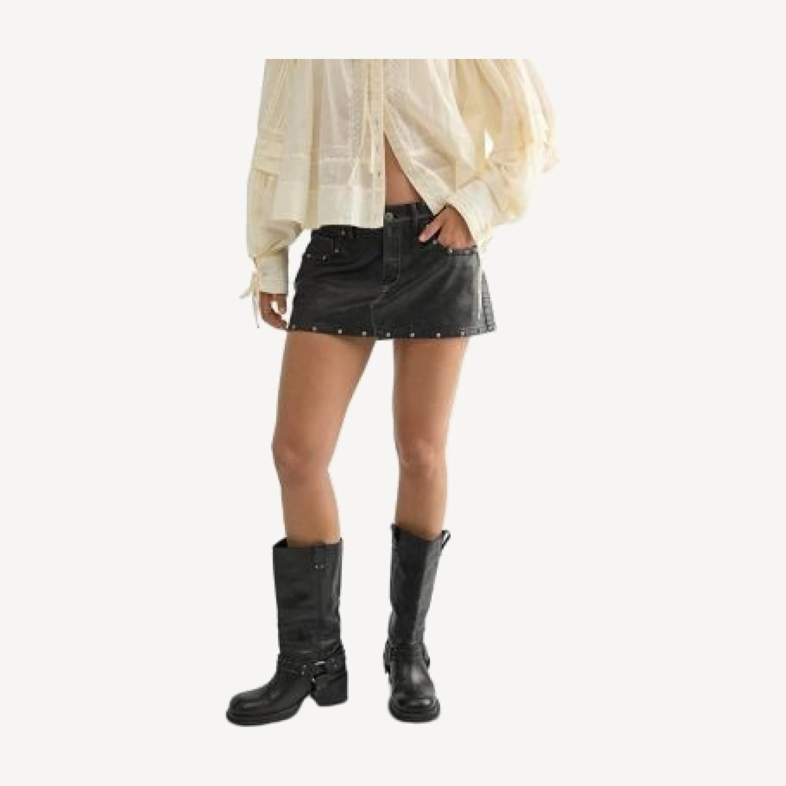 Free People Lainey Studded Faux Leather Mini Skirt