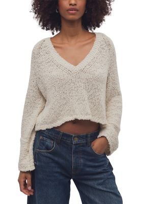 Free People Heartland Cotton V Neck Sweater
