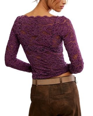 Free People Raising Eyebrows Lace Long Sleeve Top