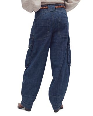 Free People Brentwood Textured High Rise Cargo Jeans in Atlantic