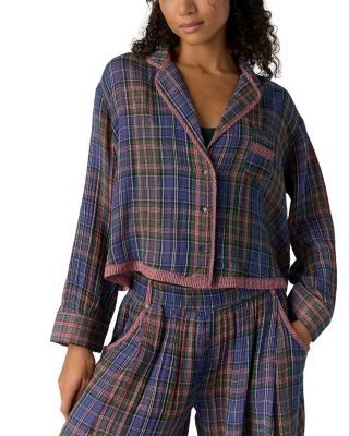 Free People One and Done Cotton Notched Lapel Pajama Shirt
