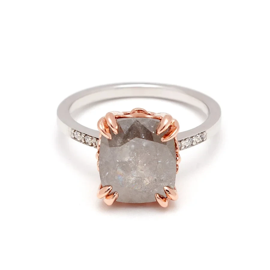 Cushion Hazeline Ring - White Gold & Grey Diamond (4.00ct)