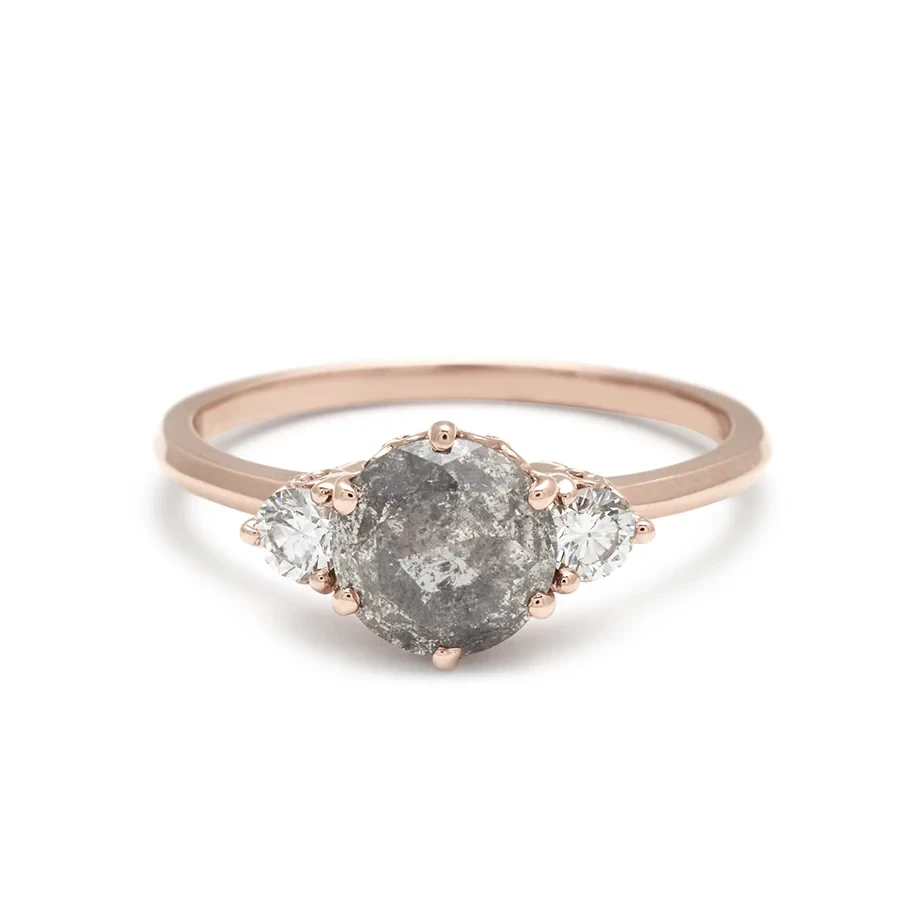 Hazeline Three Stone Ring - 14k Gold & Grey Diamond (1.00ct)