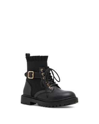 Steve Madden Girls' Ruffle Buckle Strap Combat Boots Little Kid, Big Kid