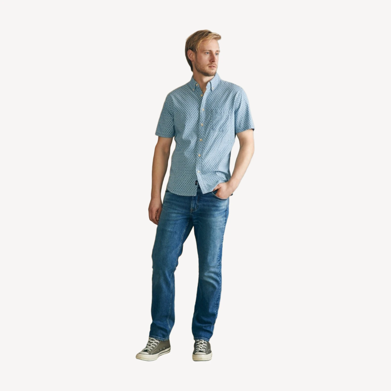 Short-Sleeve Stretch Playa Shirt (Tall) - Fish Scale Batik