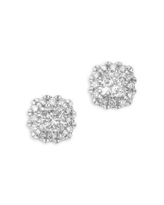 Bloomingdale's Fine Collection Diamond Princess Halo Stud Earrings in 14K White Gold, 1.25 tcw