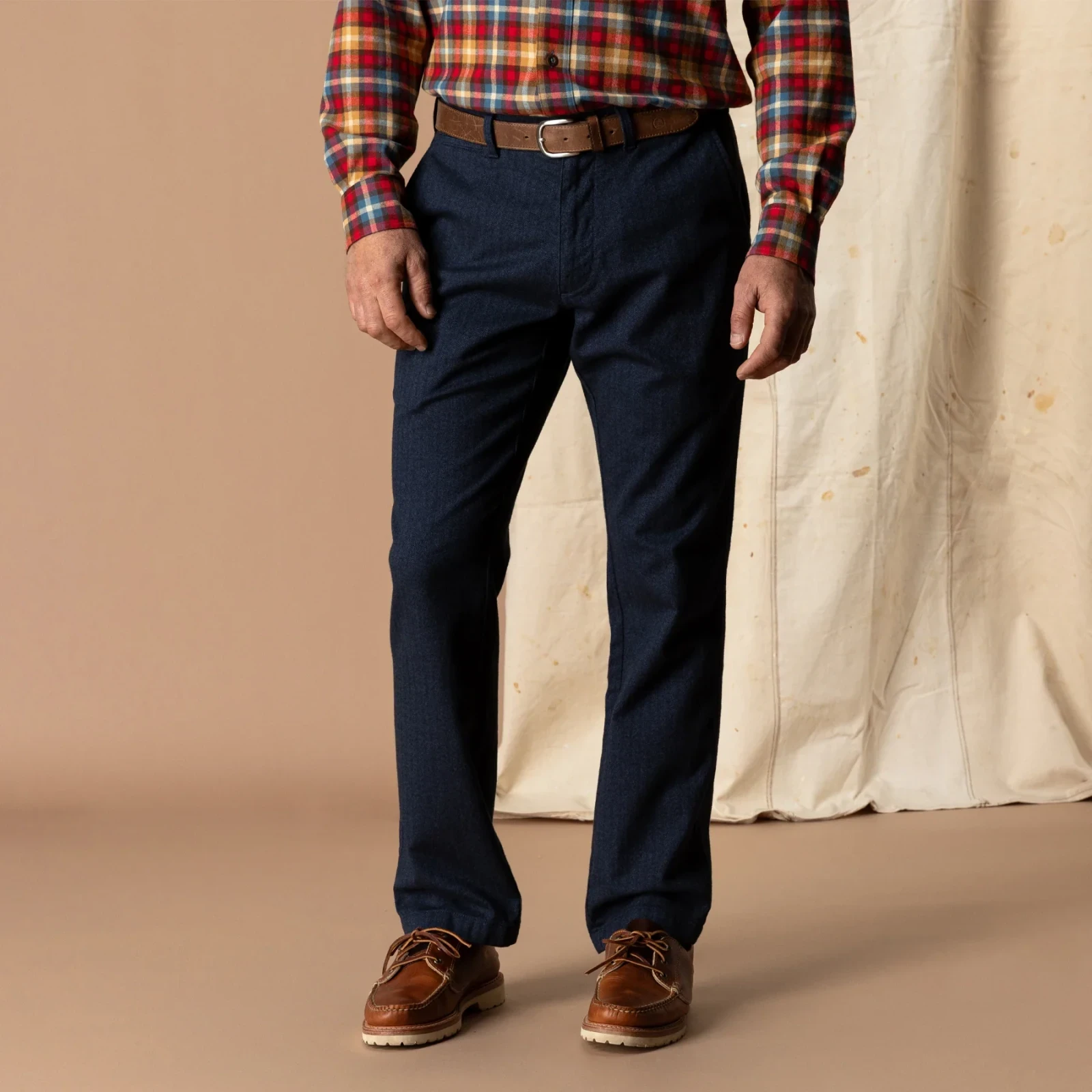Herringbone Flannel Gold School Chino - Navy