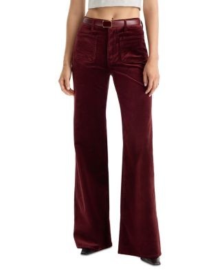 Good American Good Waist Velvet High Rise Palazzo Jeans in Berry Noir
