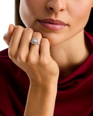 Bloomingdale's Fine Collection Diamond Emerald & Round Cut Halo Engagement Ring in 14K White Gold, 1.01 tcw