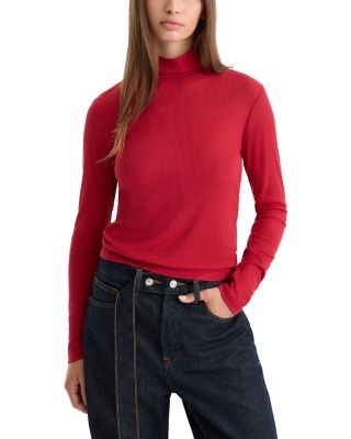 Good American The Sheer Rib Knit Turtleneck Top