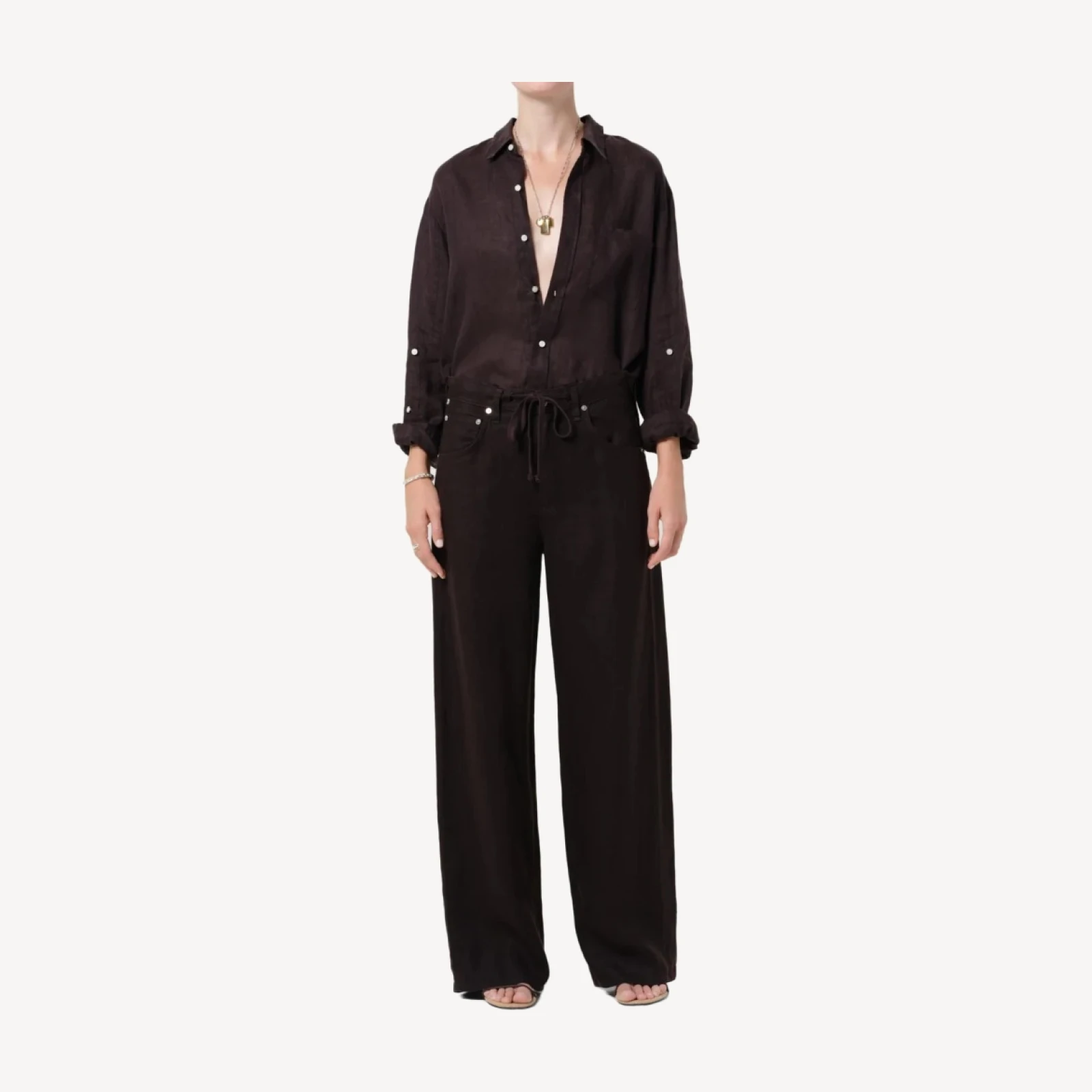 Brynn Drawstring Linen Trouser in Chocolate