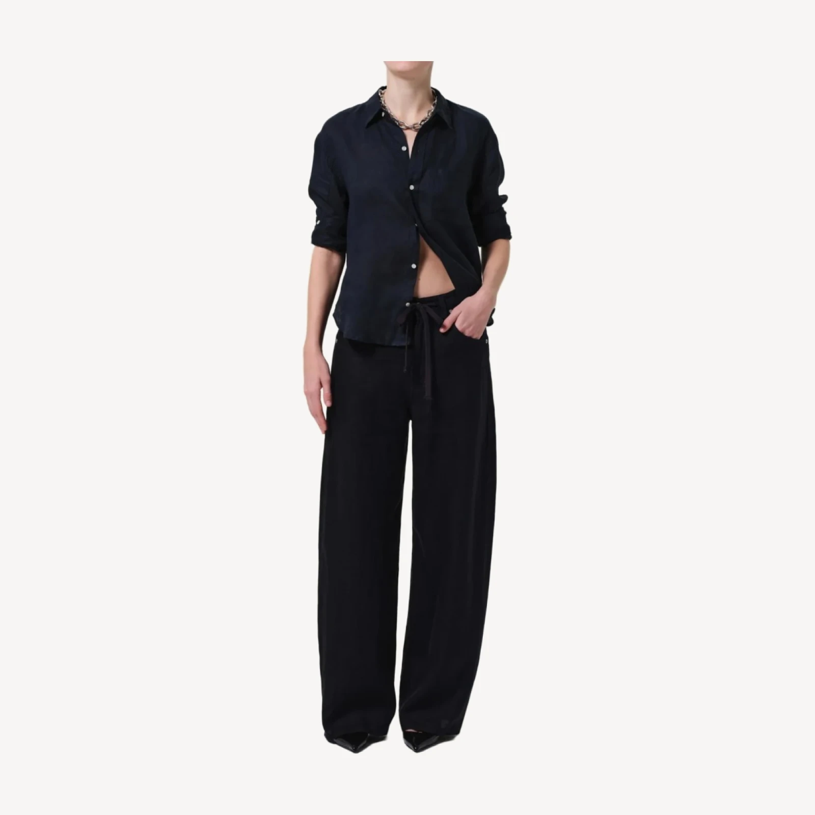 Brynn Drawstring Linen Trouser in True Navy