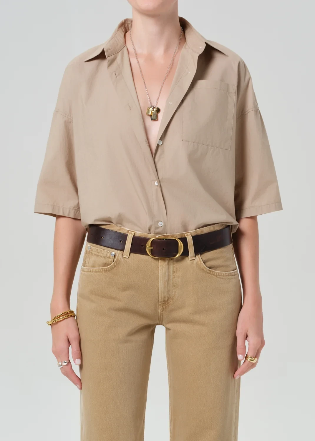 Frances Cropped Cape Poplin Shirt in Catalina