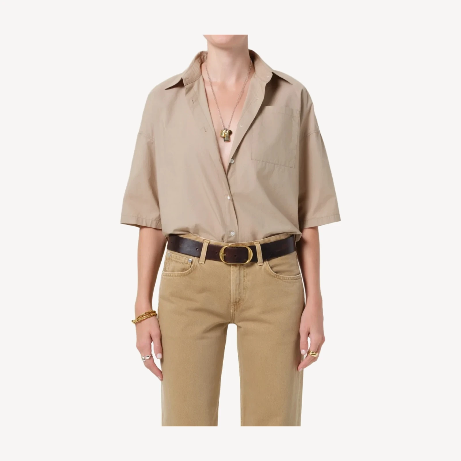 Frances Cropped Cape Poplin Shirt in Catalina