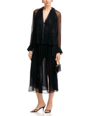 Vince Spread Collar Dot Sheer Sleeve Top