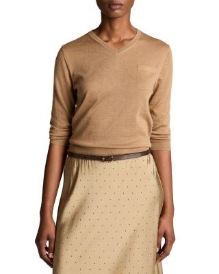 Vince Cashmere Silk 3/4 Sleeve V Neck Top