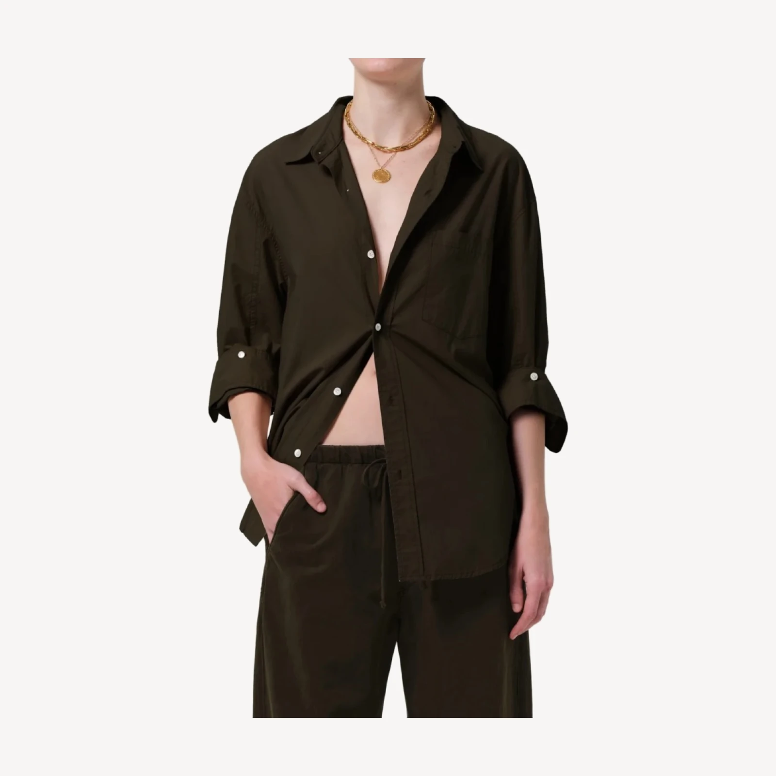 Kayla Poplin Shirt in Dark Olive