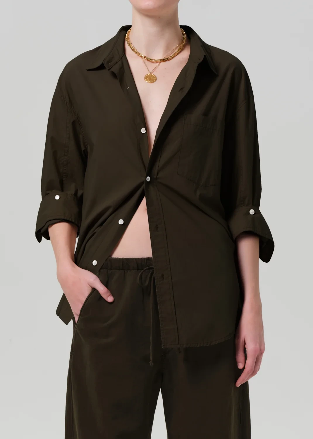 Kayla Poplin Shirt in Dark Olive