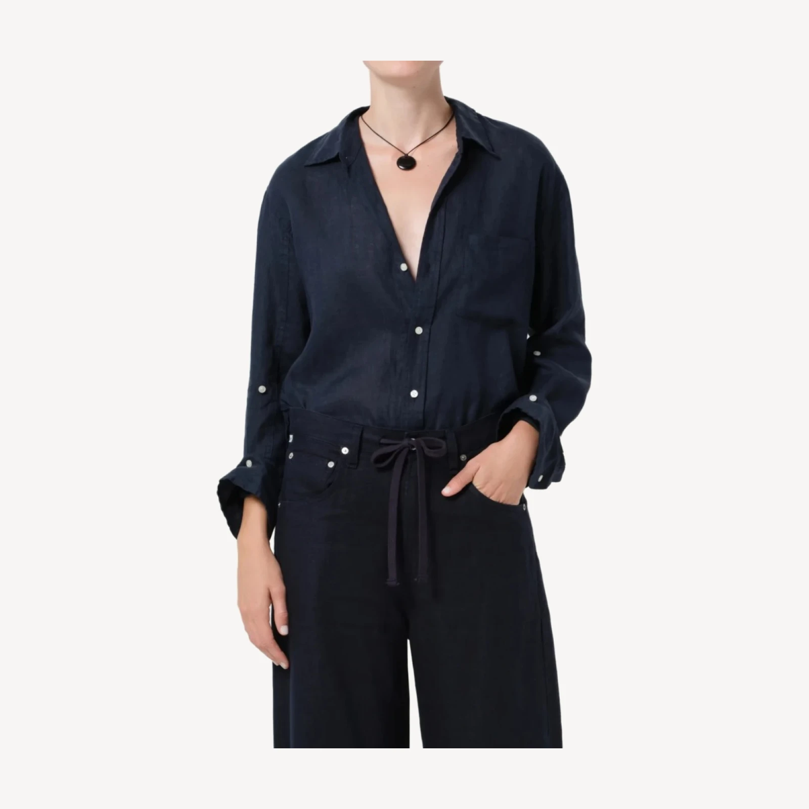 Kayla Shrunken Linen Shirt in True Navy