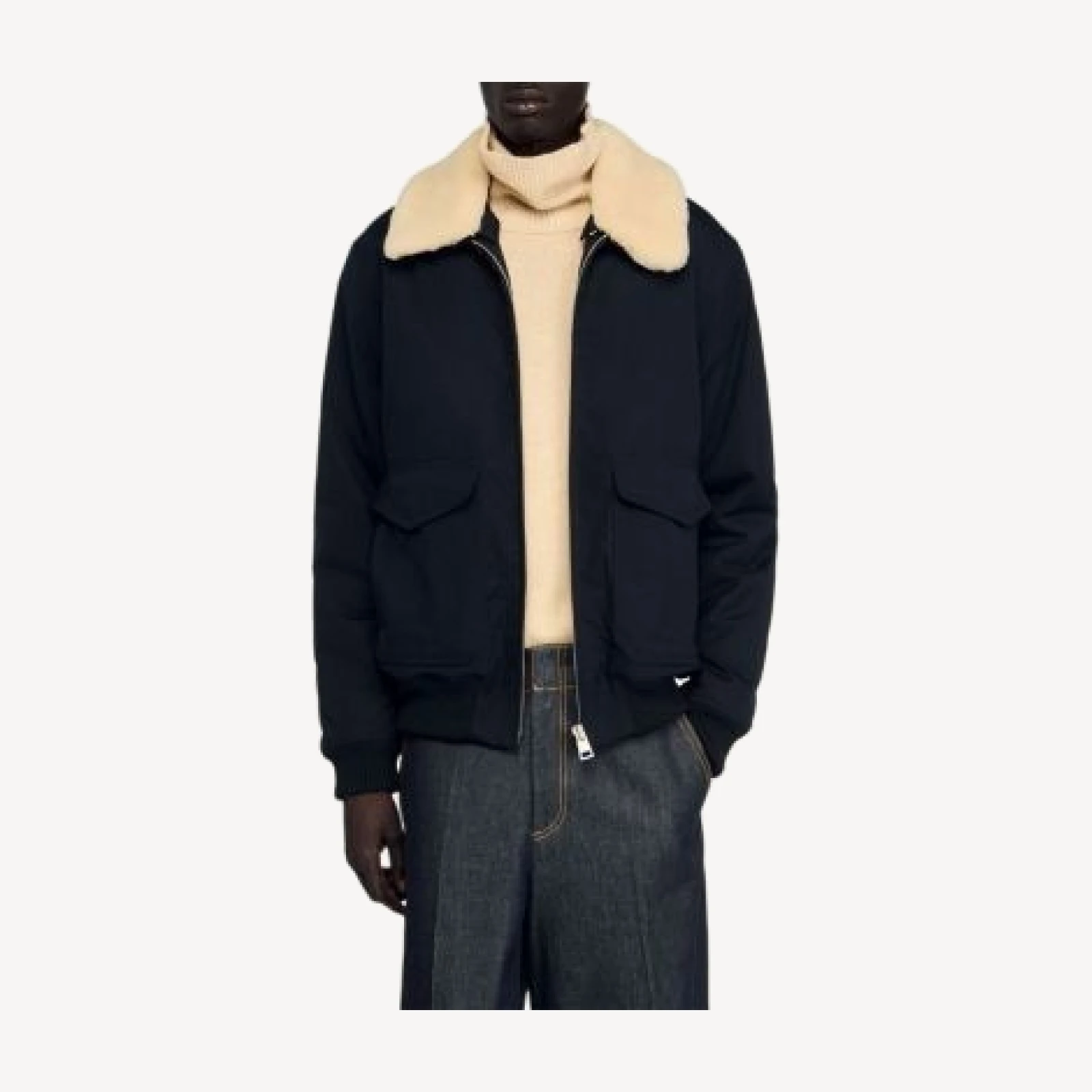 Sandro Shearling Collar Aviator Jacket