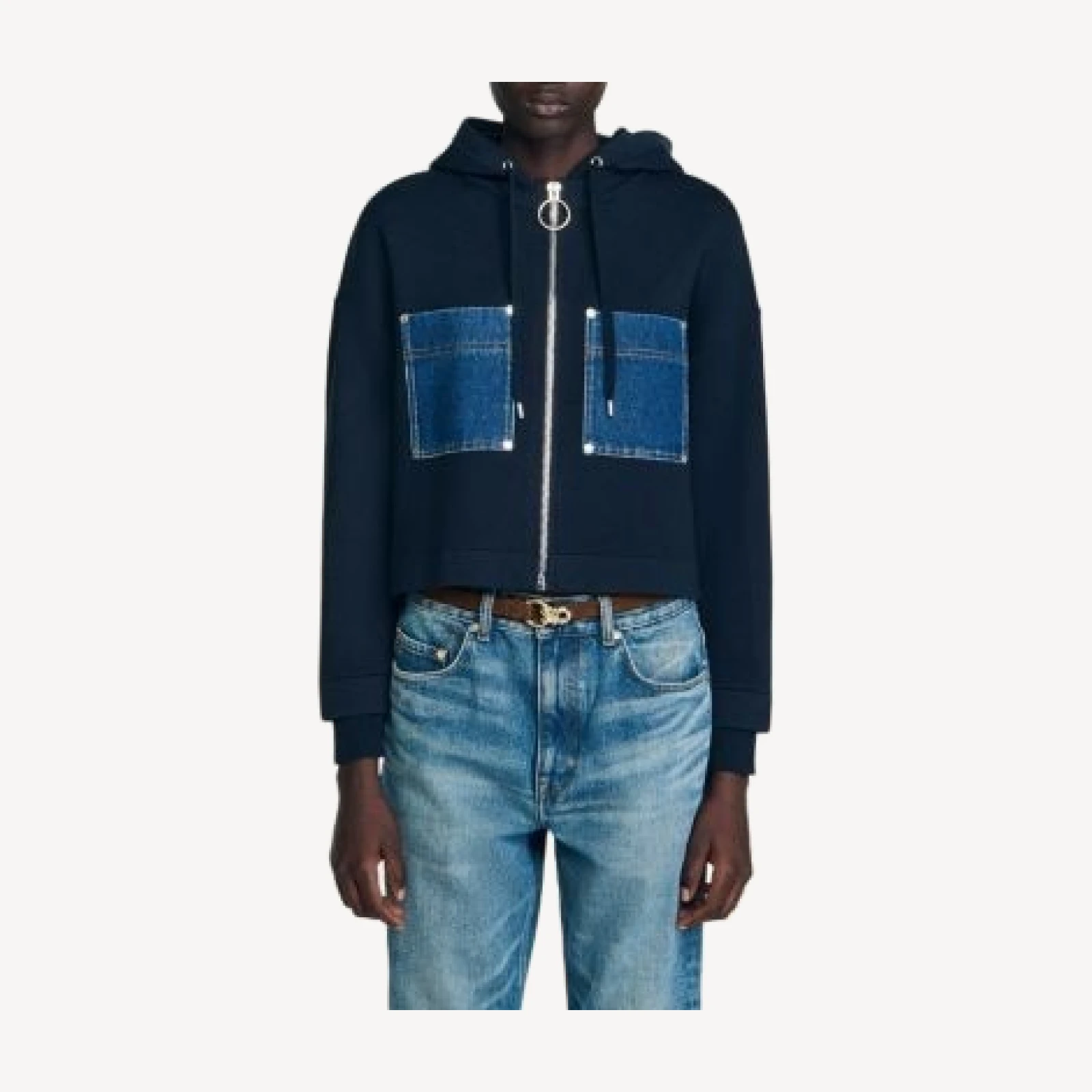 Sandro Mixed Media Hoodie Jacket