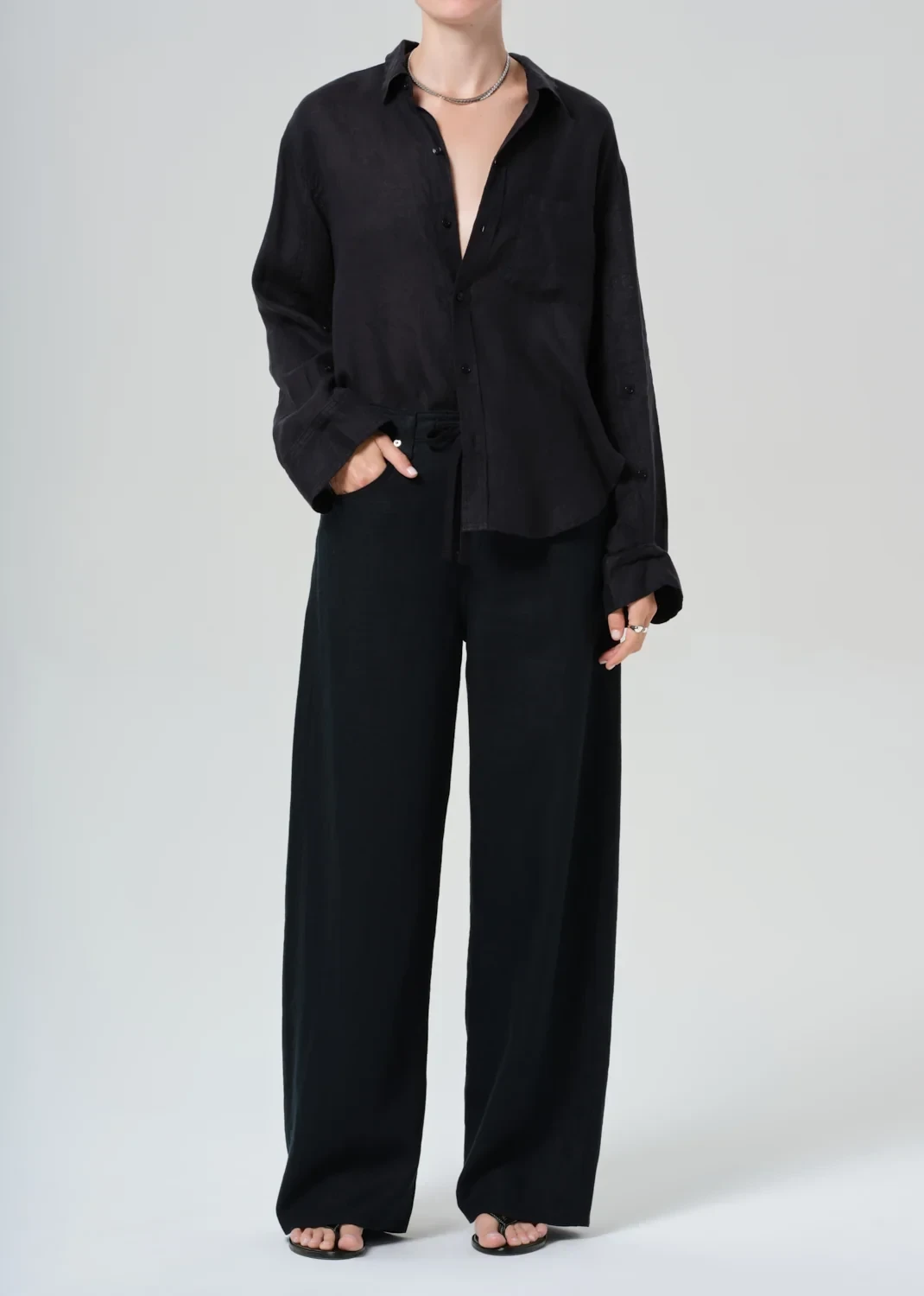 Brynn Drawstring Linen Trouser in Black