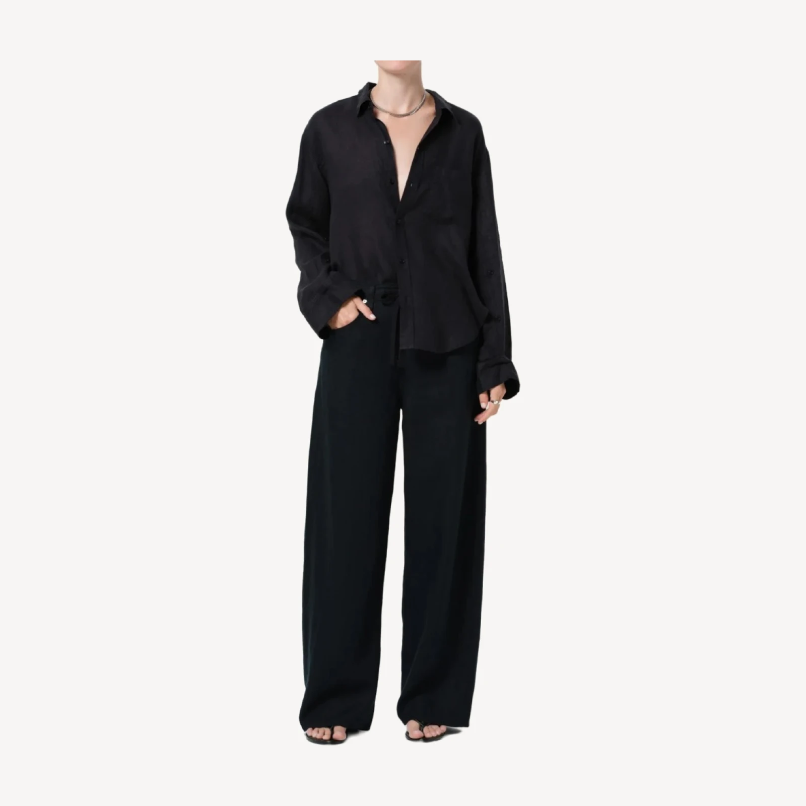 Brynn Drawstring Linen Trouser in Black