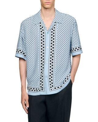 Sandro Heart Motif Loose Fit Button Down Shirt