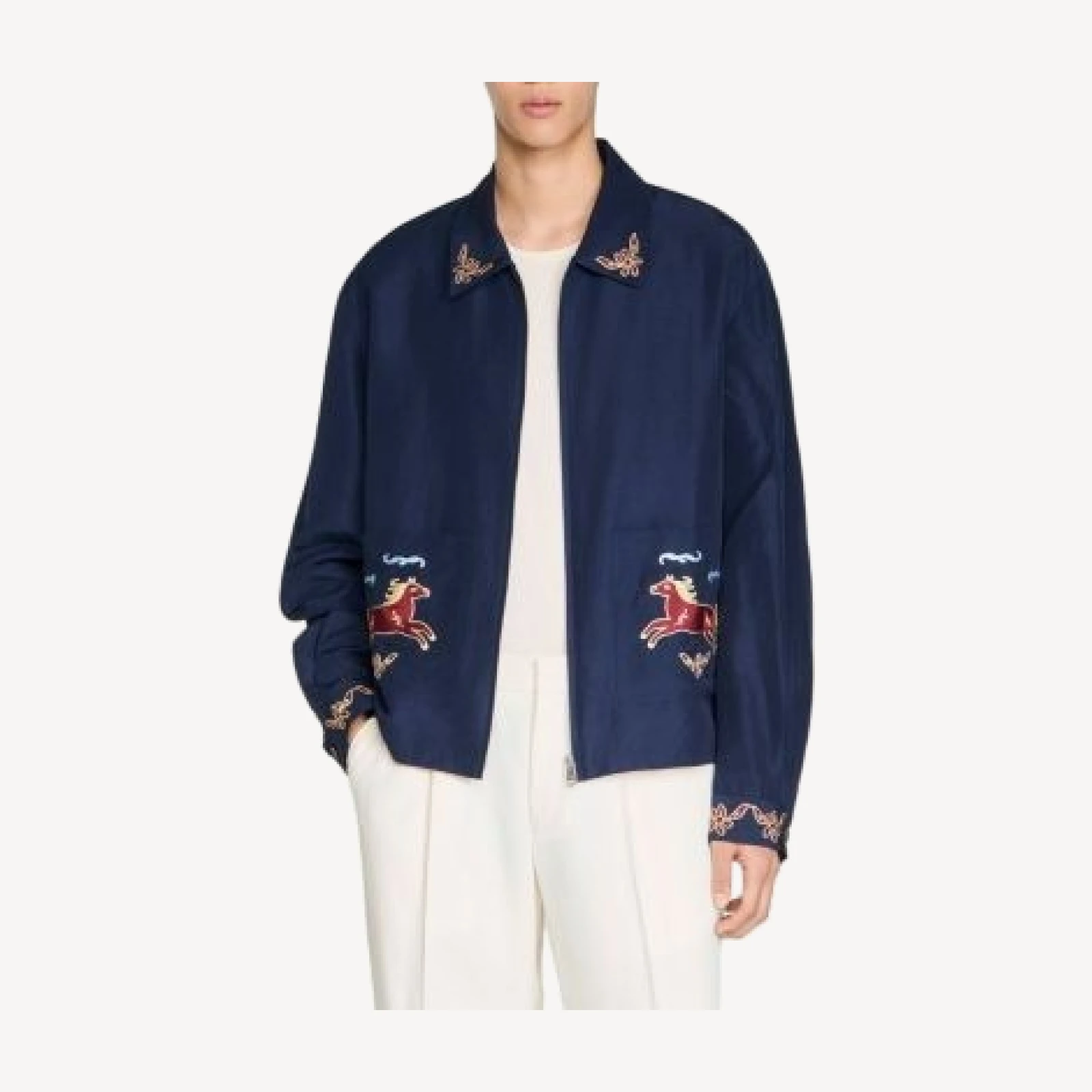 Sandro SS26 Embroidered Horse Wing Collar Jacket