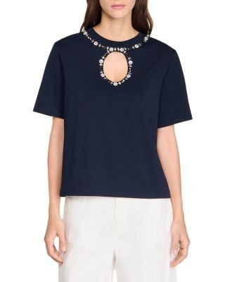 Sandro Rhinestone Open Work Tee