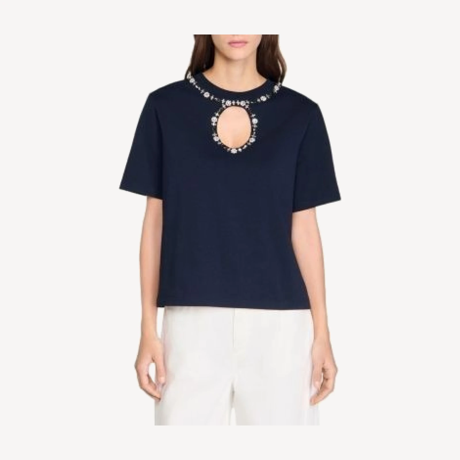 Sandro Rhinestone Open Work Tee