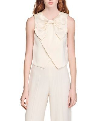 Sandro Satin Bow Crop Top
