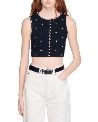 Sandro Embellished Embroidered Crop Top