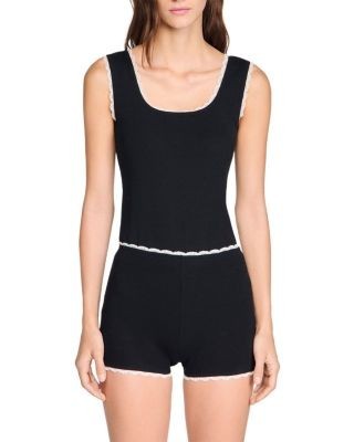 Sandro Bead Embroidered Ribbed Shorts