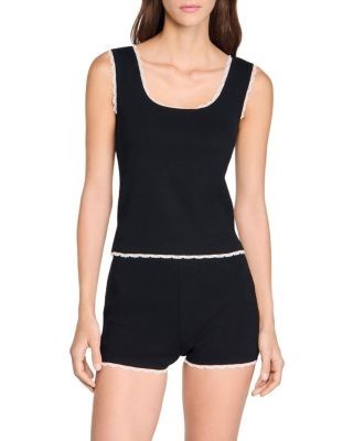 Sandro Bead Embroidered Ribbed Top