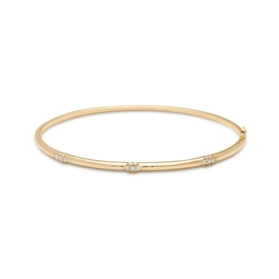 Celestine Three Cluster Bangle - Yellow Gold & White Diamond