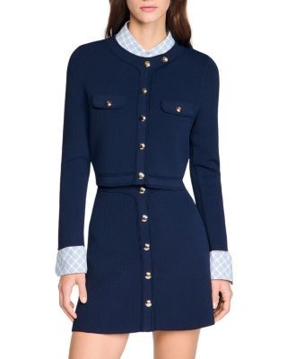 Sandro Cropped Rib Knit Cardigan
