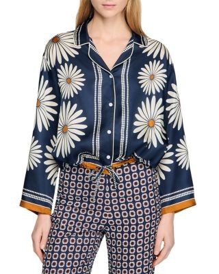 Sandro Floral Print Silk Shirt